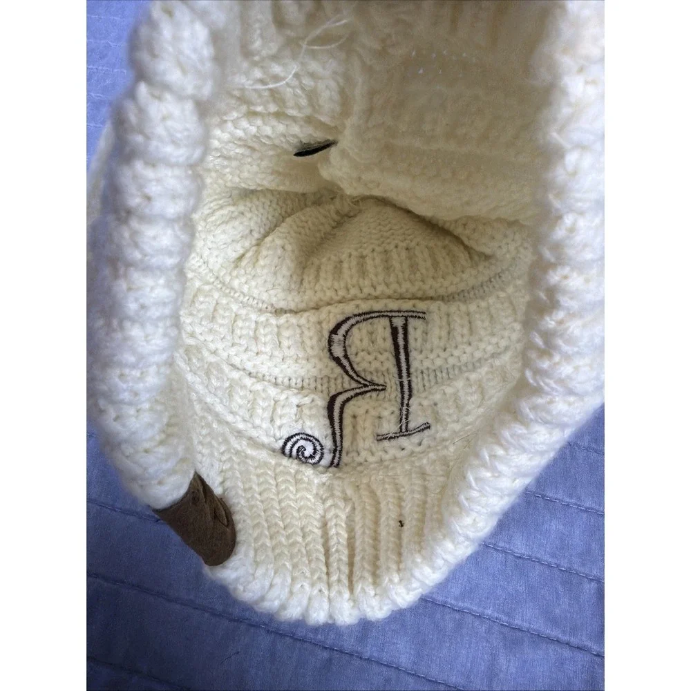 C.C Cream Ribbed Knit Beanie Womens Monogram 